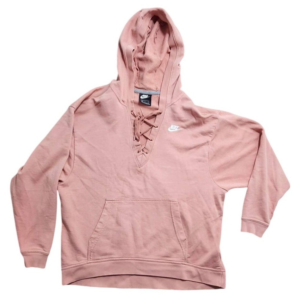Nike Lace Up Hoodie Womens Small Rose Pink Pullover Sweatshirt 929531-685